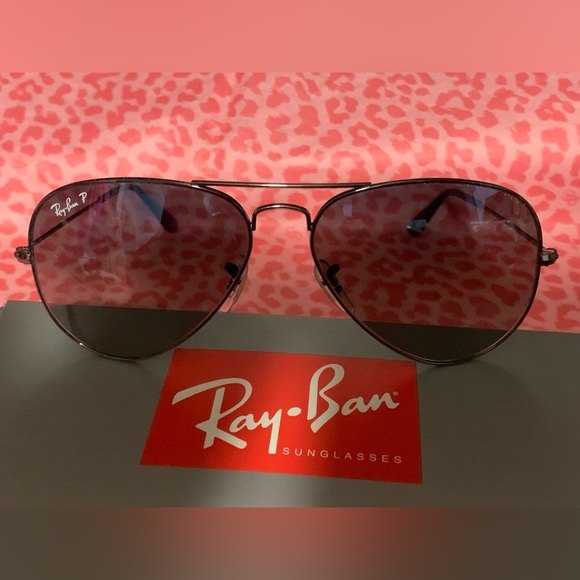 Pre-loved Ray-Ban RB3025 Aviator Gradient Polarized Large Glasses 👓 with case - Picture 8 of 14